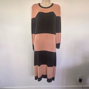 French Connection Long Sleeve Midi Sweater Dress in Pink and Gray - size Small